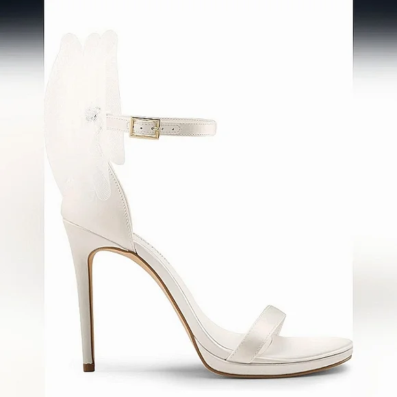 Like New Dream Pairs White Satin Stiletto Dress Sandals with Detachable Bow - Picture 12 of 15